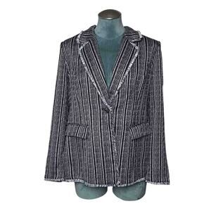 Chico's NWT Tweed Blazer Jacket Size L 12-14 Navy Long Sleeves Novelty Striped